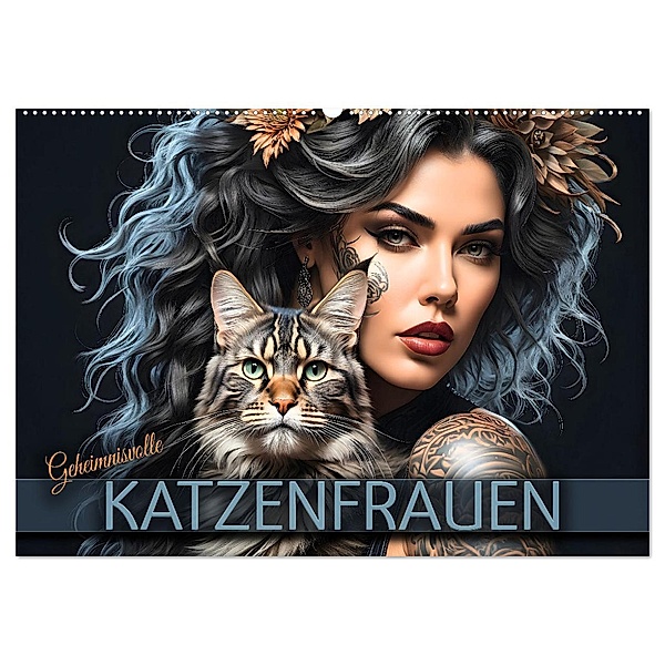 Geheimnisvolle Katzenfrauen (Wandkalender 2024 DIN A2 quer), CALVENDO Monatskalender, Calvendo, Renate Utz