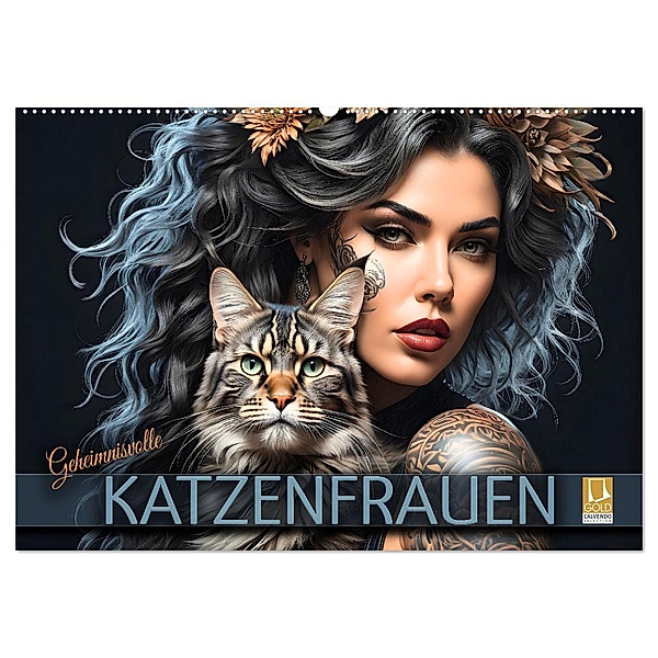 Geheimnisvolle Katzenfrauen (Wandkalender 2025 DIN A2 quer), CALVENDO Monatskalender, Calvendo, Renate Utz