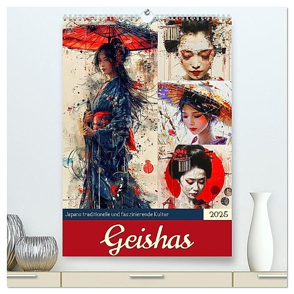 Geishas. Japans traditionelle und faszinierende Kultur (hochwertiger Premium Wandkalender 2025 DIN A2 hoch), Kunstdruck in Hochglanz, Calvendo, Rose Hurley
