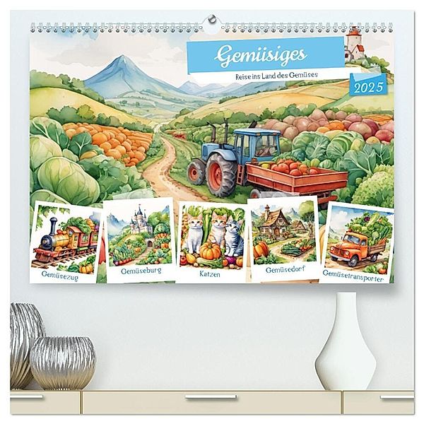 Gemüsiges - Reise ins Land des Gemüses (hochwertiger Premium Wandkalender 2025 DIN A2 quer), Kunstdruck in Hochglanz, Calvendo, Stanley Hinz