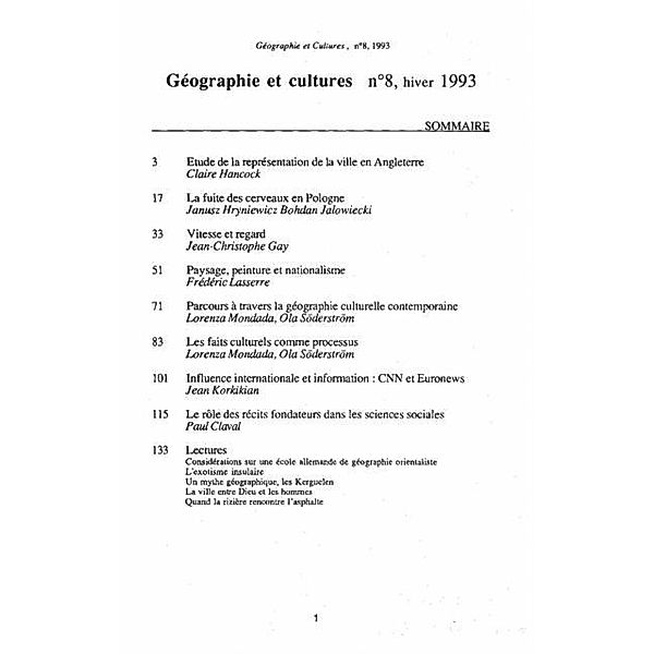 Geographie et cultures n(deg)8 / Hors-collection, Collectif