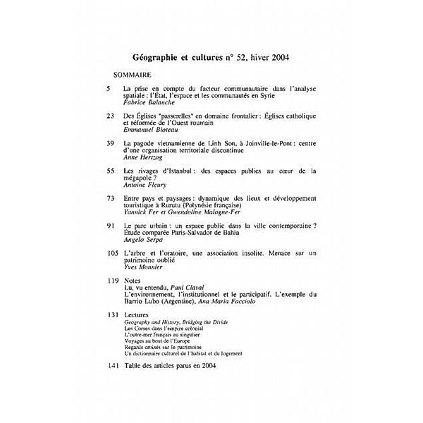 Geographie et cultures no. 52 / Hors-collection, Collectif