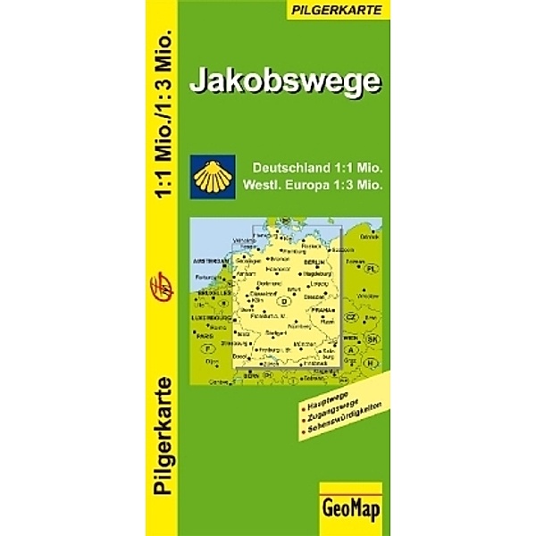 GeoMap Karte Jakobswege Deutschland, Westliches Europa