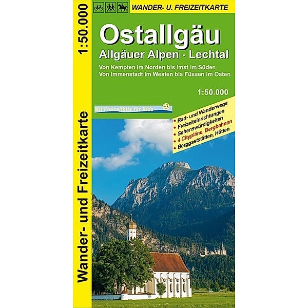 GeoMap Karte Ostallgäu, Allgäuer Alpen, Lechtal Wander- und Freizeitkarte, GeoMap