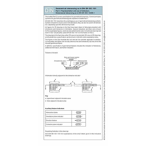 Geometrical tolerancing according to DIN EN ISO 1101- Part 2 -2D/3D-Presentation incl. dimensional tolerancing Fold-out leaflet, Harry Bertschat