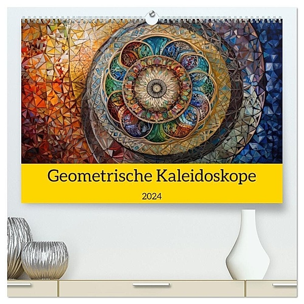 Geometrische Kaleidoskope (hochwertiger Premium Wandkalender 2024 DIN A2 quer), Kunstdruck in Hochglanz, Bonheur18 Switzerland