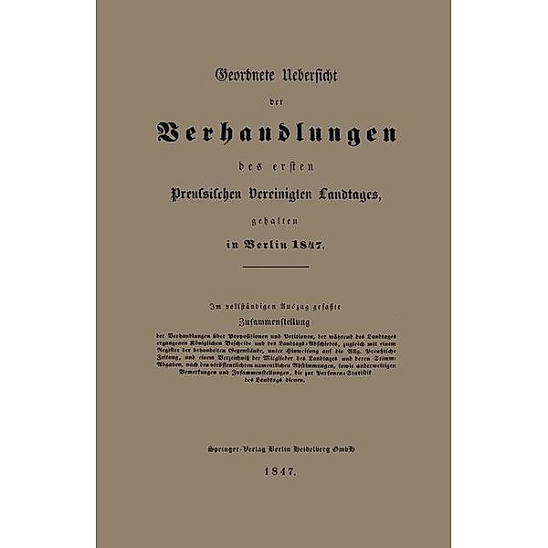 Geordnete Uebersicht der Verhandlungen des ersten Preussischen Vereinigten Landtages, gehalten in Berlin 1847, A. Hofmann