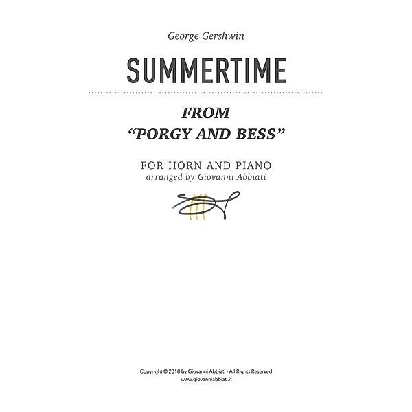 George Gershwin Summertime (from “Porgy and Bess“) for horn and piano, Giovanni Abbiati