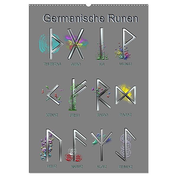 Germanische Runen (Wandkalender 2025 DIN A2 hoch), CALVENDO Monatskalender, Calvendo, Kornelia Kauss