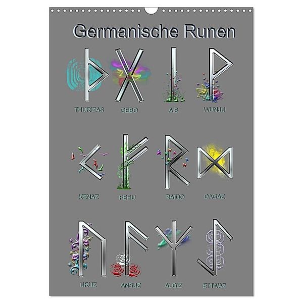 Germanische Runen (Wandkalender 2025 DIN A3 hoch), CALVENDO Monatskalender, Calvendo, Kornelia Kauss