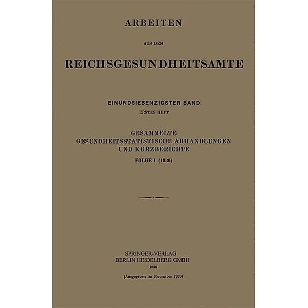Gesammelte Gesundheitsstatistische Abhandlungen und Kurzberichte, Kurt Pohlen