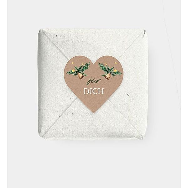 Geschenkaufkleber Öko Tanne, Herz-Geschenkaufkleber (55 x 54mm)