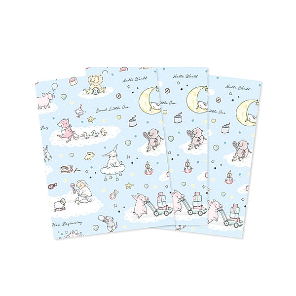 krima & isa Geschenkpapier BABYTIERE BLAU (69x49 cm) 3er-Set in bunt