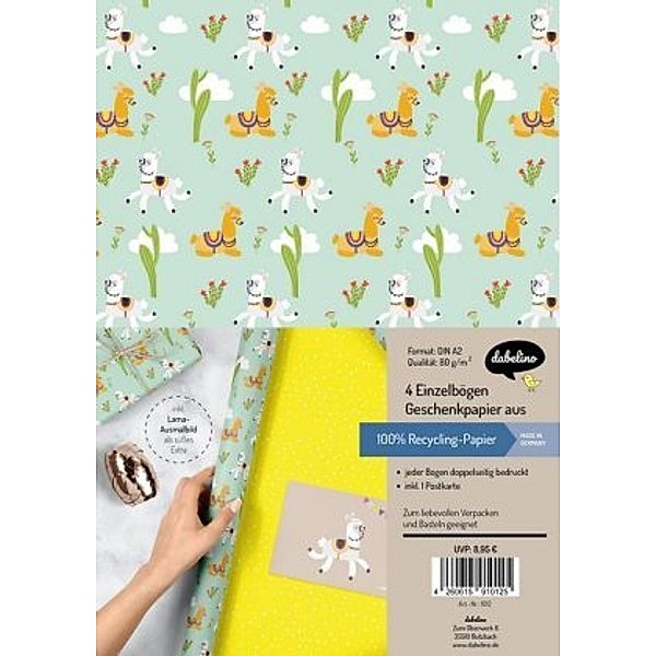 Geschenkpapier-Set für Kinder, Lama/Alpaka