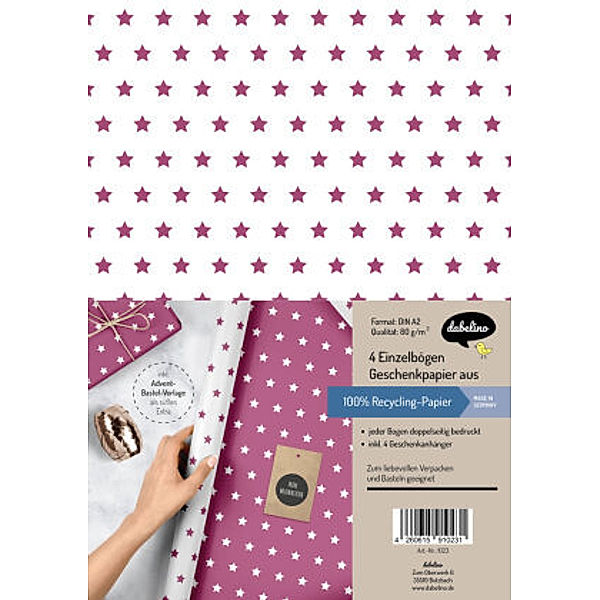 Geschenkpapier-Set Sterne (lila/weiß)