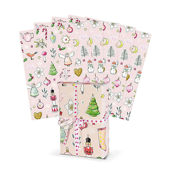 krima & isa Geschenkpapier WEIHNACHTSLIEBELEI (67x49 cm) 3er-Set in rosa