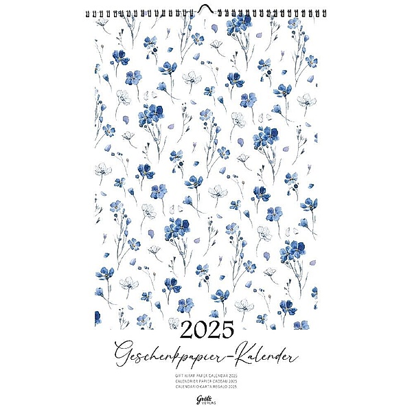 Geschenkpapierkalender 2025, Blaue Blumen, Sophia Drescher