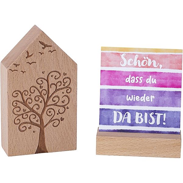 Geschenkset Holzhaus mit 25 Motivkarten mit Spruch