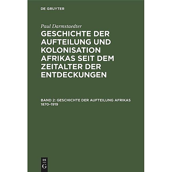 Geschichte der Aufteilung Afrikas 1870-1919, Paul Darmstaedter