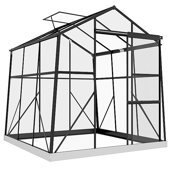 Gewächshaus mit integriertem Rinnensystem, Bodenplatten und Schiebetür schwarz (Farbe: schwarz)