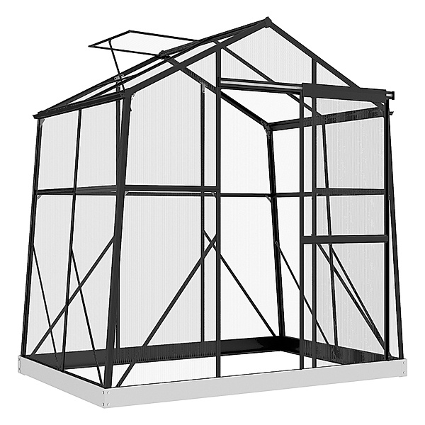 Gewächshaus mit Schiebetür und integriertes Rinnensystem schwarz (Farbe: schwarz)