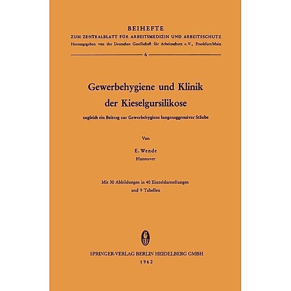 Gewerbehygiene und Klinik der Kieselgursilikose / Beihefte zum Zentralblatt für Arbeitsmedizin und Arbeitsschutz, Erich Wende