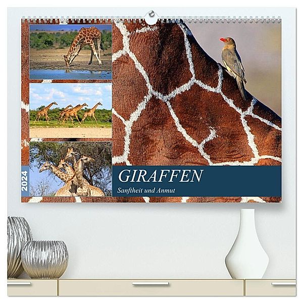 Giraffen - Sanftheit und Anmut (hochwertiger Premium Wandkalender 2024 DIN A2 quer), Kunstdruck in Hochglanz, Michael Herzog