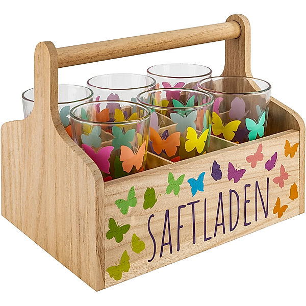 Gläser-Set Saftladen mit Holzträger