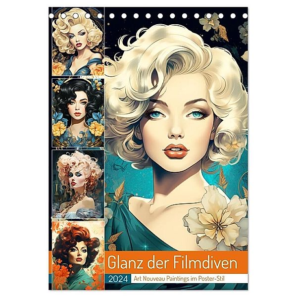 Glanz der Filmdiven. Art Nouveau Paintings im Poster-Stil (Tischkalender 2024 DIN A5 hoch), CALVENDO Monatskalender, Rose Hurley