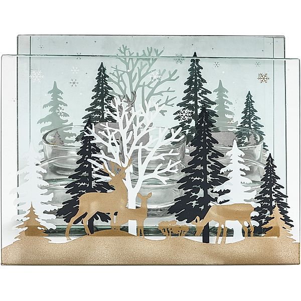 Glas-Teelichthalter 'Winterwald'