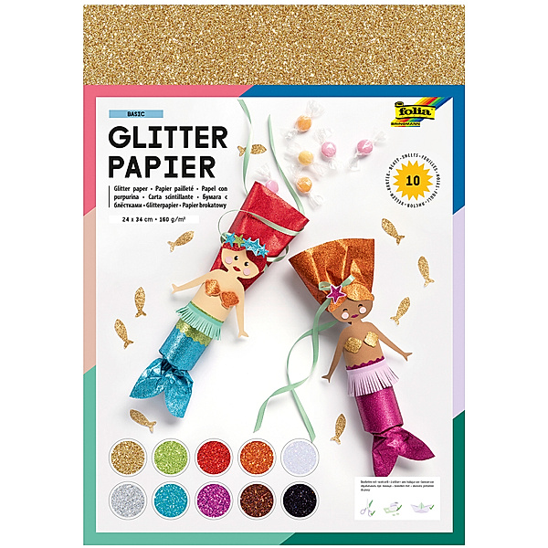 folia Glitterpapier GLAMOUR 10 Blatt in bunt