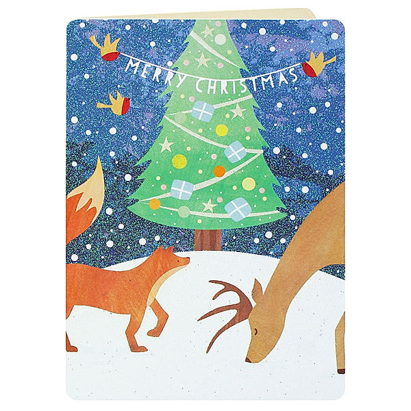 james ellis Glitzer-Weihnachtskarten FOX AND REINDEER (5 Karten + 5 Umschläge)