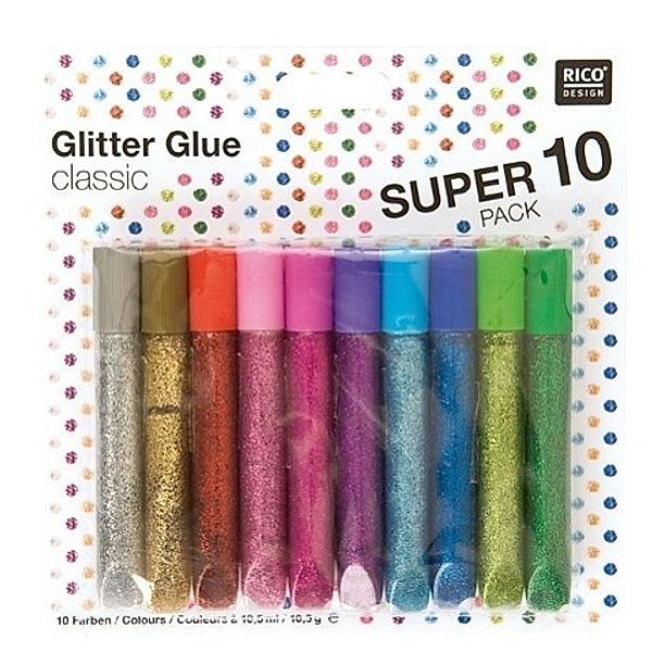 RICO DESIGN Glitzerkleber CLASSIC 10er-Pack in bunt