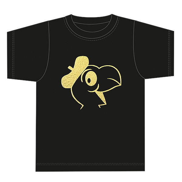 Globi T-Shirt Jubiläum schwarz mit goldenem Kopf, 110/116