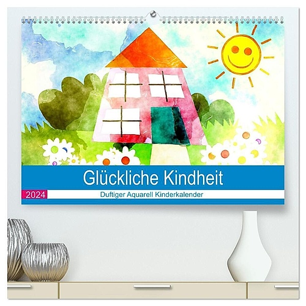 Glückliche Kindheit. Duftiger Aquarell Kinderkalender (hochwertiger Premium Wandkalender 2024 DIN A2 quer), Kunstdruck in Hochglanz, Rose Hurley