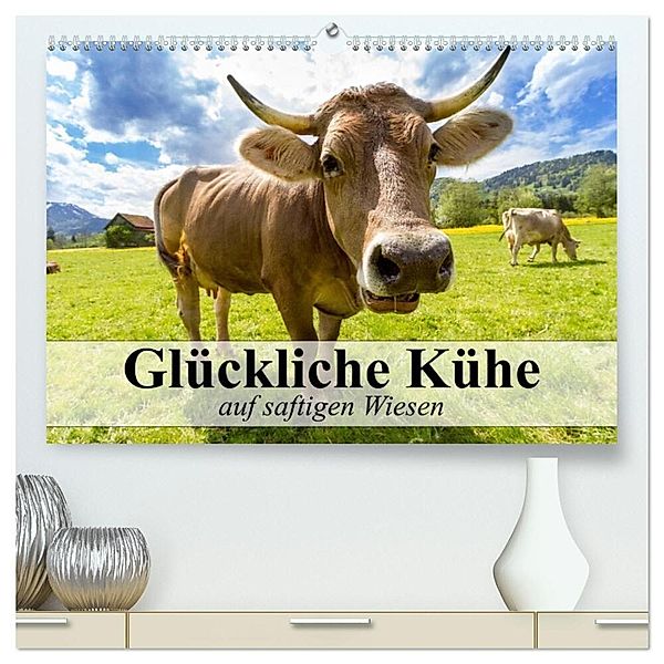 Glückliche Kühe auf saftigen Wiesen (hochwertiger Premium Wandkalender 2024 DIN A2 quer), Kunstdruck in Hochglanz, Elisabeth Stanzer