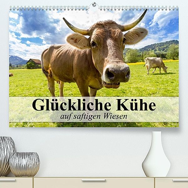 Glückliche Kühe auf saftigen Wiesen (Premium, hochwertiger DIN A2 Wandkalender 2023, Kunstdruck in Hochglanz), Elisabeth Stanzer