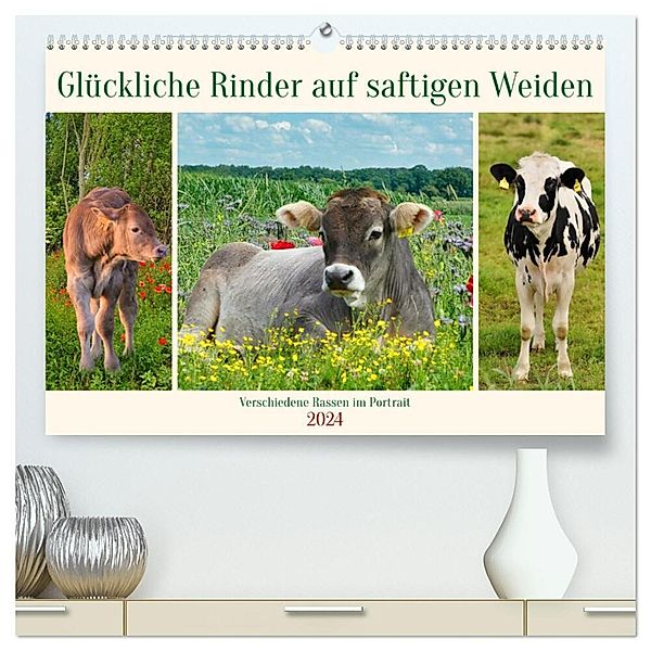 Glückliche Rinder auf saftigen Weiden (hochwertiger Premium Wandkalender 2024 DIN A2 quer), Kunstdruck in Hochglanz, Claudia Kleemann