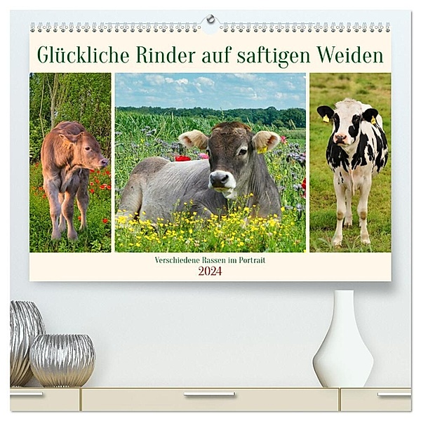 Glückliche Rinder auf saftigen Weiden (hochwertiger Premium Wandkalender 2024 DIN A2 quer), Kunstdruck in Hochglanz, Claudia Kleemann