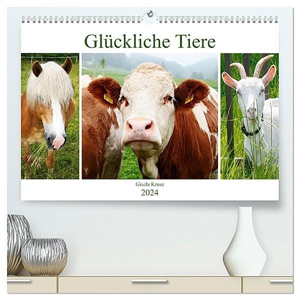 Glückliche Tiere (hochwertiger Premium Wandkalender 2024 DIN A2 quer), Kunstdruck in Hochglanz, Gisela Kruse