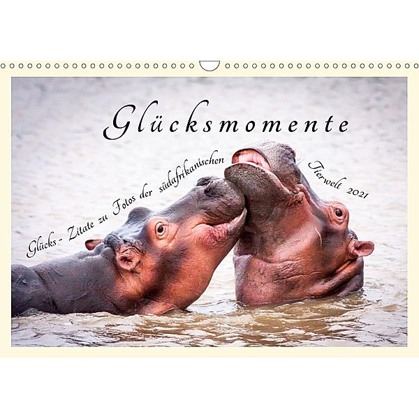 Glücksmomente Glücks-Zitate zu Fotos der großartigen südafrikanischen Tierwelt (Wandkalender 2021 DIN A3 quer), Lebensfreude Innere Stärke