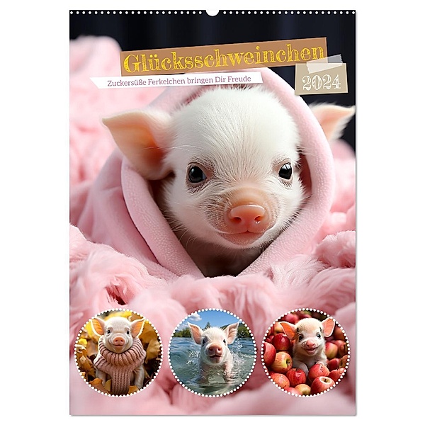 Glücksschweinchen (Wandkalender 2024 DIN A2 hoch), CALVENDO Monatskalender, Cathrin Illgen
