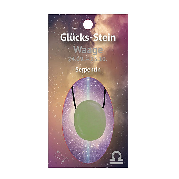 Glücksstein mit Band auf Astrokarte Waage/Serpentin