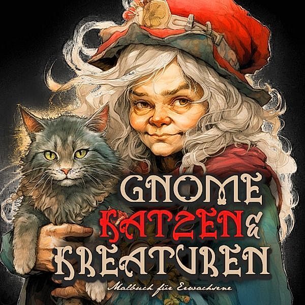 Gnome, Katzen & Kreaturen Malbuch für Erwachsene, Monsoon Publishing, Musterstück Grafik