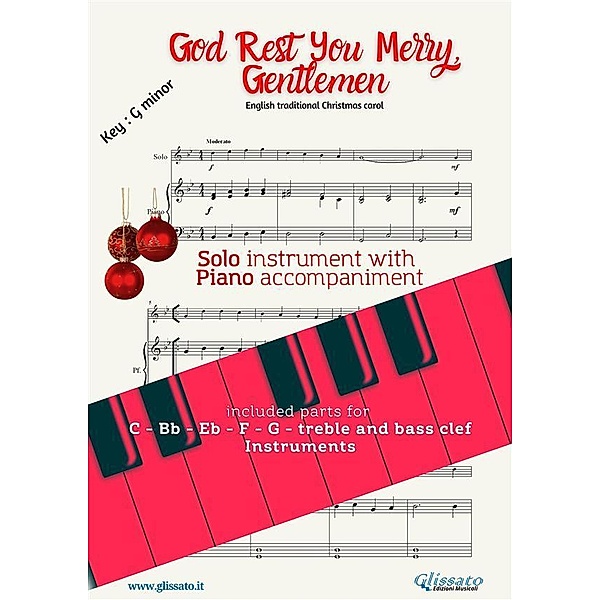 God Rest Ye Merry, Gentlemen (in Gm) for solo instrument w/ piano / Christmas carols for all instruments and easy piano Bd.10, English Traditional