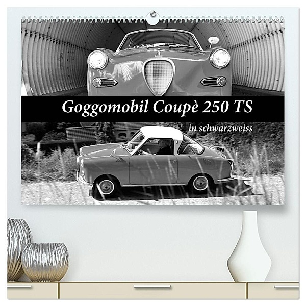 Goggomobil Coupè 250 TS in schwarzweiss (hochwertiger Premium Wandkalender 2024 DIN A2 quer), Kunstdruck in Hochglanz, Ingo Laue