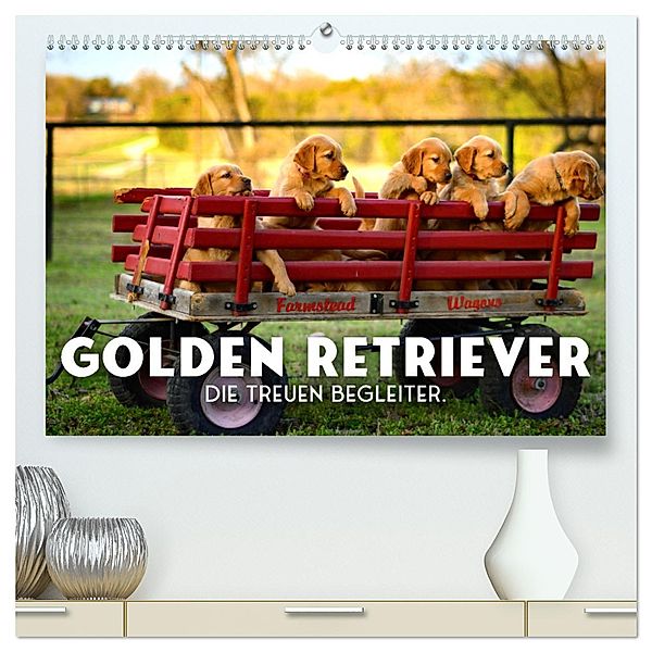 Golden Retriever - Die treuen Begleiter. (hochwertiger Premium Wandkalender 2025 DIN A2 quer), Kunstdruck in Hochglanz, Calvendo, SF