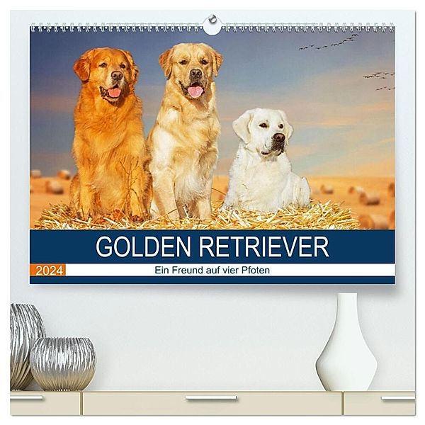 Golden Retriever - Ein Freund auf vier Pfoten (hochwertiger Premium Wandkalender 2024 DIN A2 quer), Kunstdruck in Hochglanz, Sigrid Starick