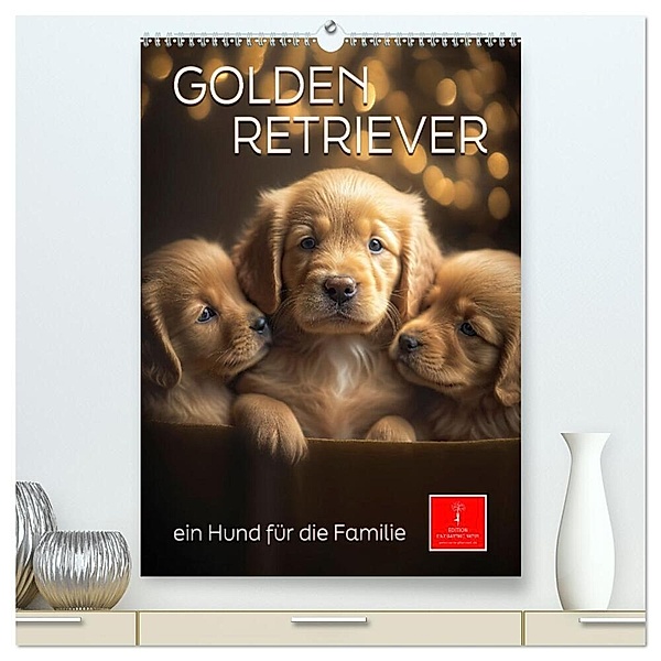 Golden Retriever - ein Hund für die Familie (hochwertiger Premium Wandkalender 2024 DIN A2 hoch), Kunstdruck in Hochglanz, Peter Roder