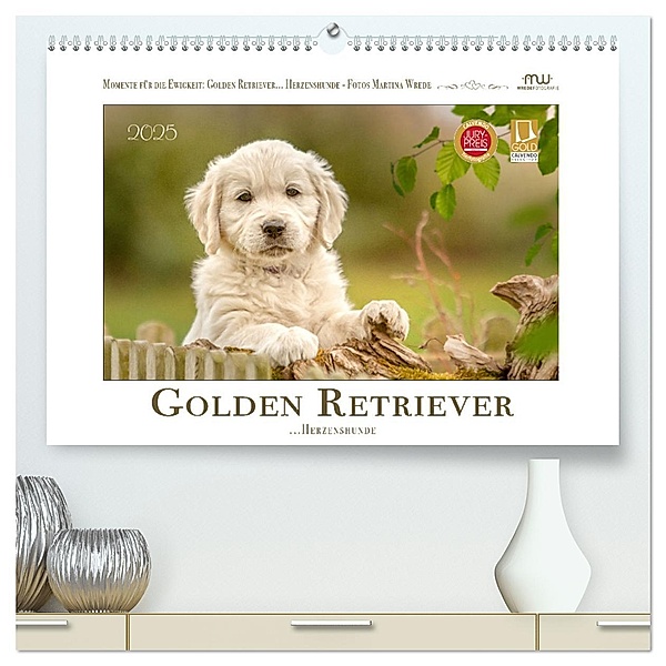 Golden Retriever... Herzenshunde (hochwertiger Premium Wandkalender 2025 DIN A2 quer), Kunstdruck in Hochglanz, Calvendo, Martina Wrede - Wredefotografie